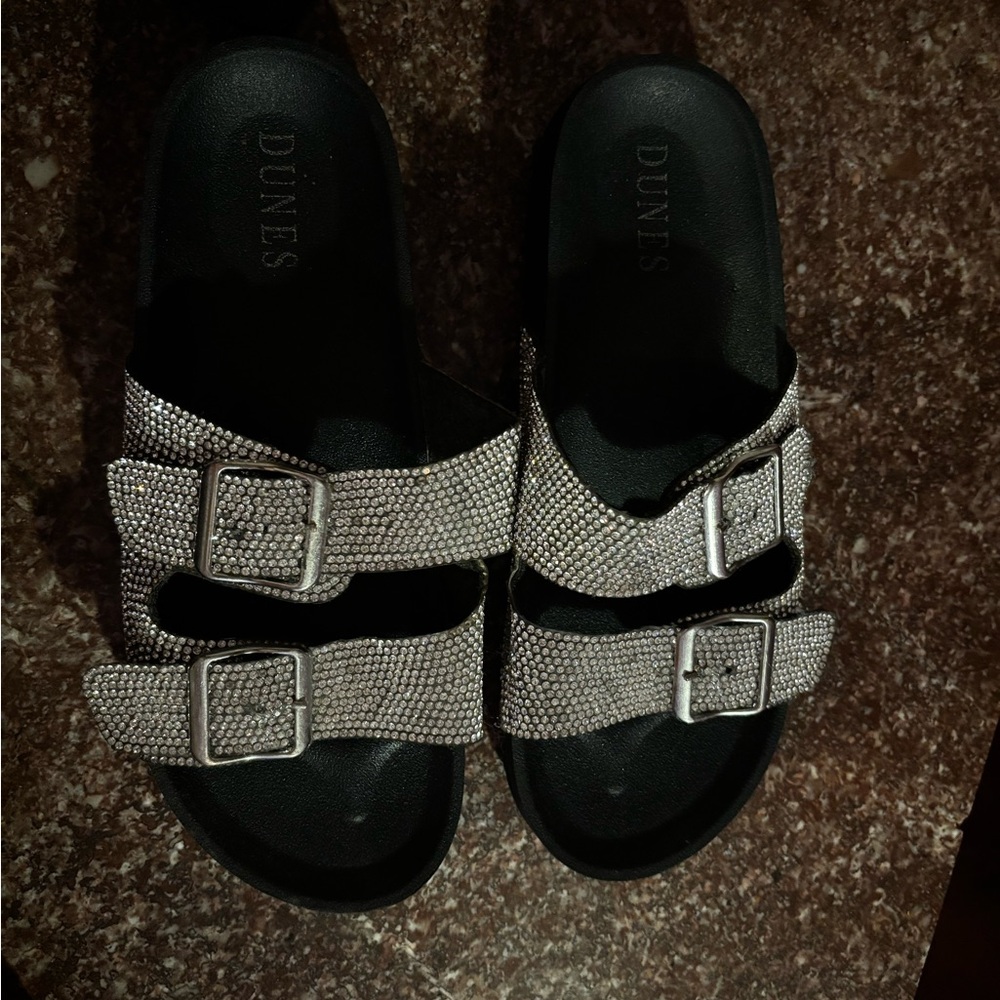 Silver Sandals with Adjustable Straps and Contoured Sole